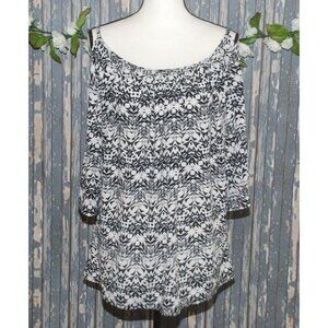 American City Wear Ladies Black White Blouse Plus Size 1X Stretch Cold Shoulder